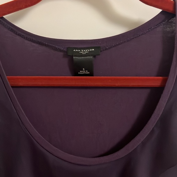 Ann Taylor sleeveless shell. Deep purple. Size Small. Cotton body w/ poly trim. - Picture 2 of 3